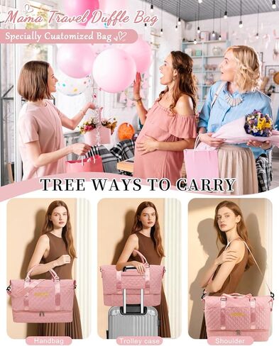 Mama Baby Pregnancy Hospital Bag Essentials for Women Labor Delivery Diaper Organizer with Shoe Compartment,2 Waterproof Toiletry Pouch Travel Duffle Bag for Mommy Weekender Overnight Gym Gifts,Pink in Saudi Arabia