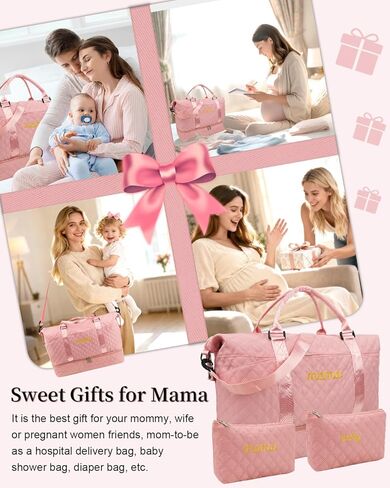 Mama Baby Pregnancy Hospital Bag Essentials for Women Labor Delivery Diaper Organizer with Shoe Compartment,2 Waterproof Toiletry Pouch Travel Duffle Bag for Mommy Weekender Overnight Gym Gifts,Pink in Saudi Arabia
