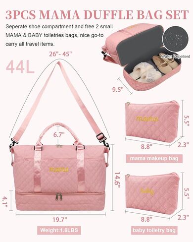 Mama Baby Pregnancy Hospital Bag Essentials for Women Labor Delivery Diaper Organizer with Shoe Compartment,2 Waterproof Toiletry Pouch Travel Duffle Bag for Mommy Weekender Overnight Gym Gifts,Pink in Saudi Arabia