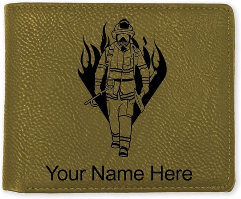 LaserGram Faux Leather Bi-Fold Wallet, Fireman, Personalized Engraving Included (Black with Gold) in Kuwait