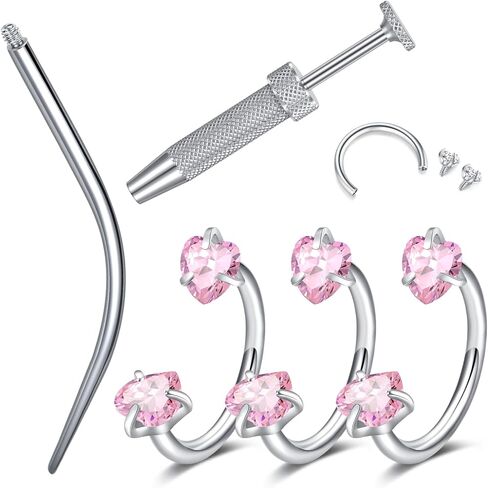 حلقات أنف على شكل حدوة حصان 18 جرام من LAURITAMI، حلقة أنف من الفولاذ الجراحي، ثقب أنف زركونيا مكعب أبيض، حلقات أنف مترابطة داخليًا للنساء، ممسك كروي ومدبب in Kuwait