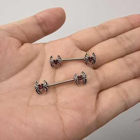 Kokoma 14G Gothic Spider Nipple Rings for Women, Red Crystal CZ Insect Nipplerings Barbell Ring Nipple Piercing Shield Body Piercing Jewelry in Saudi Arabia