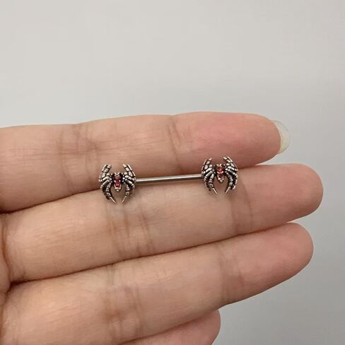 Kokoma 14G Gothic Spider Nipple Rings for Women, Red Crystal CZ Insect Nipplerings Barbell Ring Nipple Piercing Shield Body Piercing Jewelry in Saudi Arabia