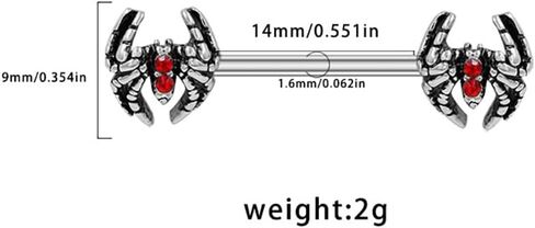 Kokoma 14G Gothic Spider Nipple Rings for Women, Red Crystal CZ Insect Nipplerings Barbell Ring Nipple Piercing Shield Body Piercing Jewelry in Saudi Arabia