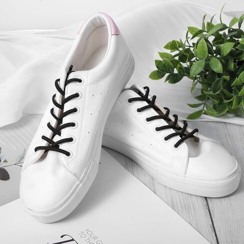 2 Pairs Elastic No Tie Shoe Laces for Adults Kids, Black Shoelaces for Sneakers No Tie Shoes Laces Stretch Lace Oval Tieless Shoestrings for Sneaker Running Shoes, 0.16‘’ Wide 40’‘ Long in Saudi Arabia
