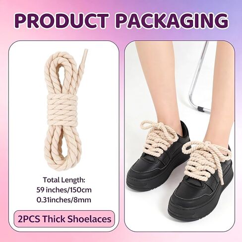 Thick Rope Shoe Laces, Cotton Rope Laces, Round Twisted Replacement Shoelaces for Work Boots & Hiking Shoes in Saudi Arabia