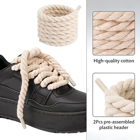 Thick Rope Shoe Laces, Cotton Rope Laces, Round Twisted Replacement Shoelaces for Work Boots & Hiking Shoes in Saudi Arabia
