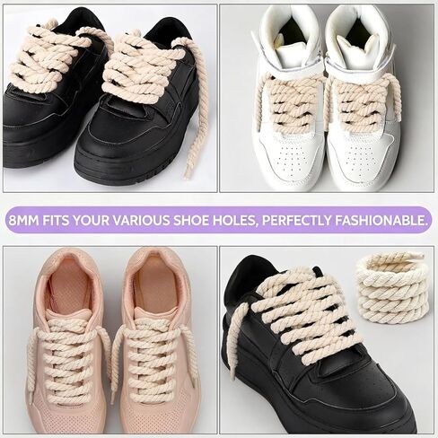 Thick Rope Shoe Laces, Cotton Rope Laces, Round Twisted Replacement Shoelaces for Work Boots & Hiking Shoes in Saudi Arabia