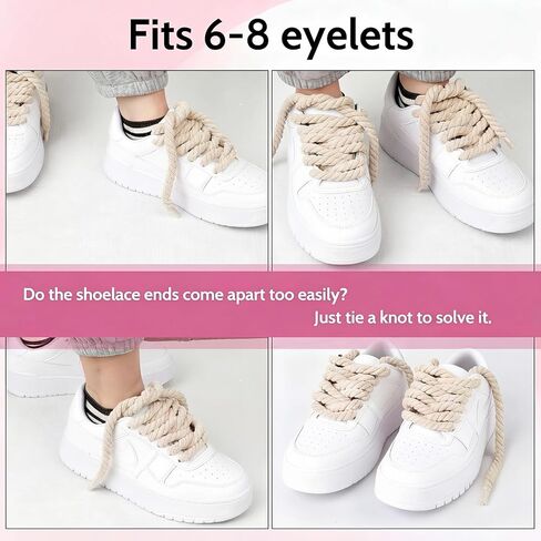 Thick Rope Shoe Laces, Cotton Rope Laces, Round Twisted Replacement Shoelaces for Work Boots & Hiking Shoes in Saudi Arabia