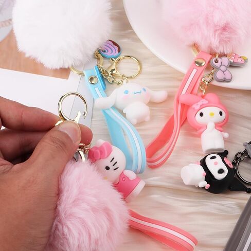 سلاسل مفاتيح لطيفة، هدية سلسلة مفاتيح مع كرة قطيفة، ملحقات سلسلة مفاتيح سلسلة مفاتيح كرتونية للمعصم، إكسسوار زينة لحقيبة يد نسائية، كاركي (4 عبوات) in Kuwait