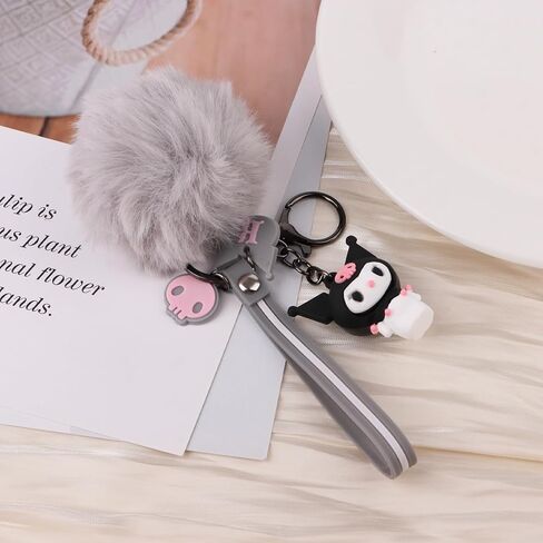 سلاسل مفاتيح لطيفة، هدية سلسلة مفاتيح مع كرة قطيفة، ملحقات سلسلة مفاتيح سلسلة مفاتيح كرتونية للمعصم، إكسسوار زينة لحقيبة يد نسائية، كاركي (4 عبوات) in Kuwait