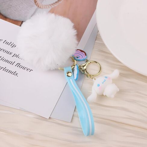 سلاسل مفاتيح لطيفة، هدية سلسلة مفاتيح مع كرة قطيفة، ملحقات سلسلة مفاتيح سلسلة مفاتيح كرتونية للمعصم، إكسسوار زينة لحقيبة يد نسائية، كاركي (4 عبوات) in Kuwait