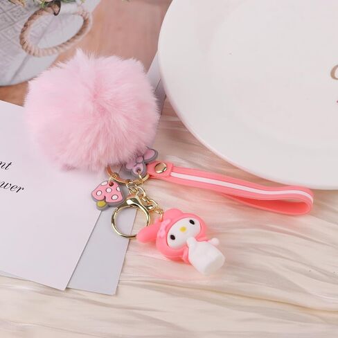 سلاسل مفاتيح لطيفة، هدية سلسلة مفاتيح مع كرة قطيفة، ملحقات سلسلة مفاتيح سلسلة مفاتيح كرتونية للمعصم، إكسسوار زينة لحقيبة يد نسائية، كاركي (4 عبوات) in Kuwait