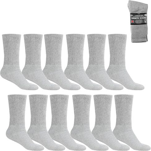 Personal Touch Unisex Cotton Diabetic Loose Fit Non-Binding Neuropathy Crew Socks 12 Pairs in Saudi Arabia