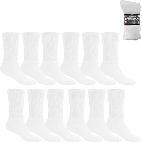 Personal Touch Unisex Cotton Diabetic Loose Fit Non-Binding Neuropathy Crew Socks 12 Pairs in Saudi Arabia