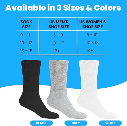 Personal Touch Unisex Cotton Diabetic Loose Fit Non-Binding Neuropathy Crew Socks 12 Pairs in Saudi Arabia