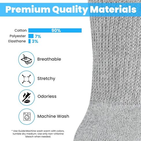 Personal Touch Unisex Cotton Diabetic Loose Fit Non-Binding Neuropathy Crew Socks 12 Pairs in Saudi Arabia