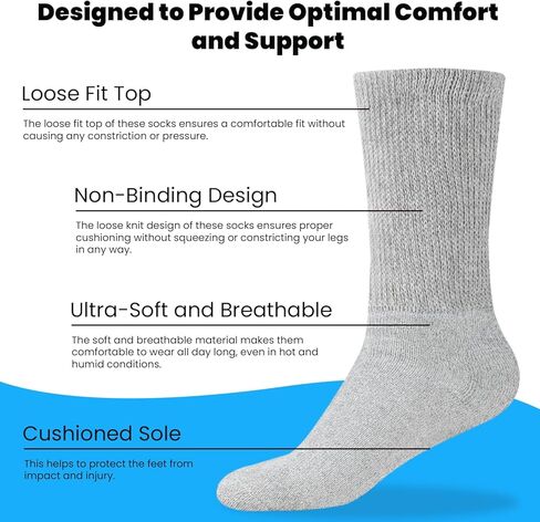 Personal Touch Unisex Cotton Diabetic Loose Fit Non-Binding Neuropathy Crew Socks 12 Pairs in Saudi Arabia