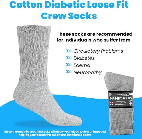 Personal Touch Unisex Cotton Diabetic Loose Fit Non-Binding Neuropathy Crew Socks 12 Pairs in Saudi Arabia