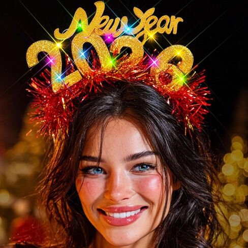 عصابة رأس EVILD Happy New Year ذهبية للعام الجديد 2026 إكسسوارات شعر للنساء (2 فضي) in Saudi Arabia