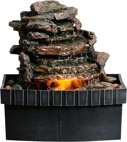 Decorative Indoor Table Rock Waterfall Fountain with LED Lights, Water Feature, Home Decor, Tabletop Relax with Flowing Water, Soothing Sounds, Zen Relaxation for Home or Office in Saudi Arabia