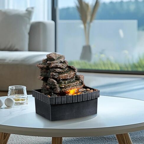 Decorative Indoor Table Rock Waterfall Fountain with LED Lights, Water Feature, Home Decor, Tabletop Relax with Flowing Water, Soothing Sounds, Zen Relaxation for Home or Office in Saudi Arabia