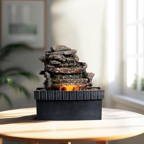 Decorative Indoor Table Rock Waterfall Fountain with LED Lights, Water Feature, Home Decor, Tabletop Relax with Flowing Water, Soothing Sounds, Zen Relaxation for Home or Office in Saudi Arabia