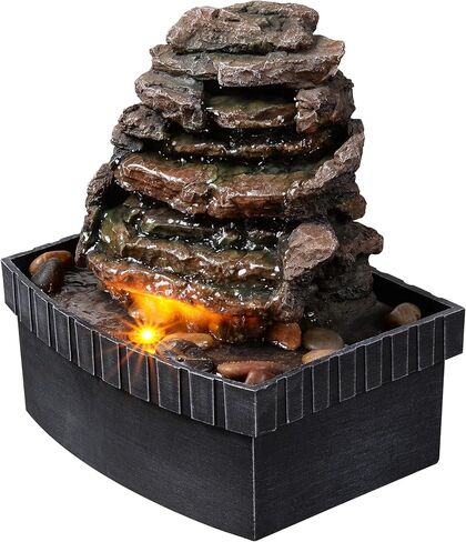Decorative Indoor Table Rock Waterfall Fountain with LED Lights, Water Feature, Home Decor, Tabletop Relax with Flowing Water, Soothing Sounds, Zen Relaxation for Home or Office in Saudi Arabia
