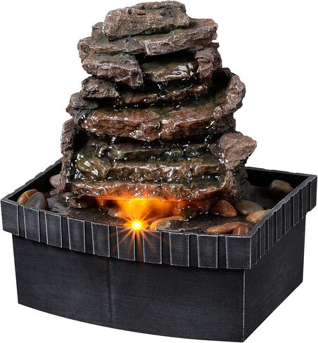 Decorative Indoor Table Rock Waterfall Fountain with LED Lights, Water Feature, Home Decor, Tabletop Relax with Flowing Water, Soothing Sounds, Zen Relaxation for Home or Office in Saudi Arabia
