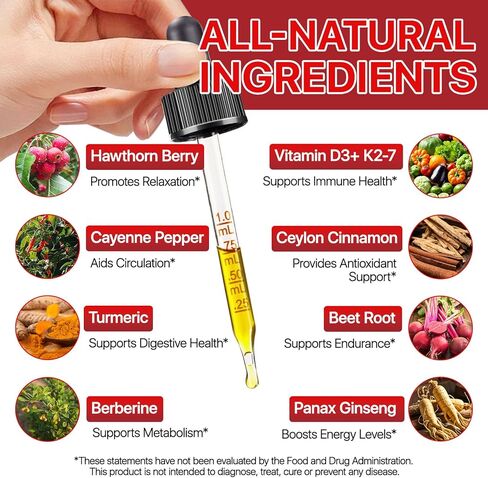 Cayenne Pepper Drops Supplement Liquid, Liquid Cayenne Pepper Drops Organic Extract, Hawthorn Berry, Vitamin K2 & D3 Beet Root Powder, Ceylon Cinnamon (2 Fl Oz (Pack of 1)) in Saudi Arabia