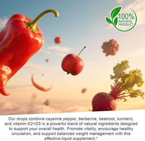 Cayenne Pepper Drops Supplement Liquid, Liquid Cayenne Pepper Drops Organic Extract, Hawthorn Berry, Vitamin K2 & D3 Beet Root Powder, Ceylon Cinnamon (2 Fl Oz (Pack of 1)) in Saudi Arabia