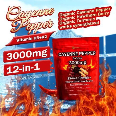 مكمل الكبسولات الطرية بالفلفل الحار، يدعم صحة أوردة الساق والقلب والأوعية الدموية، مع فيتامين E D3+K2 ومستخلصات بذور العنب والزعرور والشمندر وغيرها (1) in Saudi Arabia