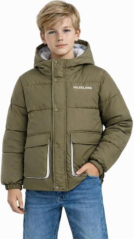 HILEELANG Kids Big Boys Winter Puffer Jacket with Hood, Warm Padded Water-Resistant Coat 6-13 Years in Saudi Arabia