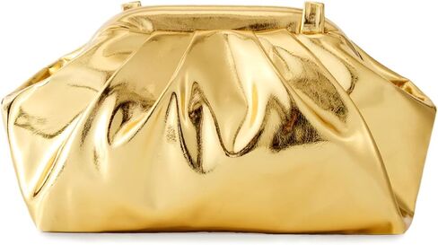 Huralona أنيق مطوي جلد نباتي مخلب حقيبة Ruched محفظة معدنية بولي Clutch كلاتش سحابة زلابية حقيبة للنساء in Kuwait