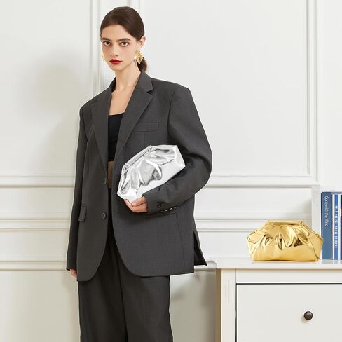 Huralona أنيق مطوي جلد نباتي مخلب حقيبة Ruched محفظة معدنية بولي Clutch كلاتش سحابة زلابية حقيبة للنساء in Kuwait