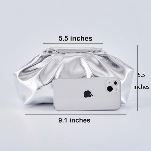 Huralona أنيق مطوي جلد نباتي مخلب حقيبة Ruched محفظة معدنية بولي Clutch كلاتش سحابة زلابية حقيبة للنساء in Kuwait