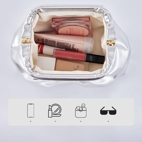 Huralona أنيق مطوي جلد نباتي مخلب حقيبة Ruched محفظة معدنية بولي Clutch كلاتش سحابة زلابية حقيبة للنساء in Kuwait