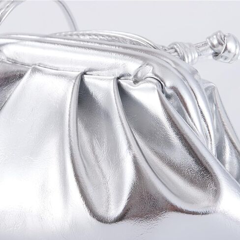 Huralona أنيق مطوي جلد نباتي مخلب حقيبة Ruched محفظة معدنية بولي Clutch كلاتش سحابة زلابية حقيبة للنساء in Kuwait