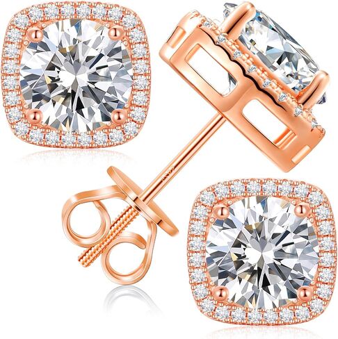 Moissanite Halo Square Stud Earrings Screw Back 925 Sterling Silver Lab Brilliant D Color VVS1 Clarity Hypoallergenic Earrings for Women Men in Saudi Arabia