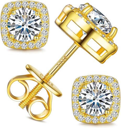 Moissanite Halo Square Stud Earrings Screw Back 925 Sterling Silver Lab Brilliant D Color VVS1 Clarity Hypoallergenic Earrings for Women Men in Saudi Arabia
