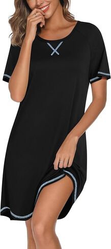 Ekouaer قمصان النوم للنساء قصيرة الأكمام قمصان النوم Crewneck قمصان النوم الناعمة ملابس خاصة Caual تي شيرت فستان النوم in Kuwait