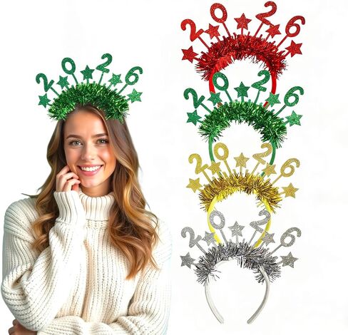 2026 Happy New Year Headband Tiara، 4 عبوات من عصابات الرأس على شكل نجمة بهرج للنساء، أغطية رأس لحفلات رأس السنة الجديدة وإكسسوارات رأس السنة الجديدة لديكورات حفلات أعياد الميلاد in Saudi Arabia