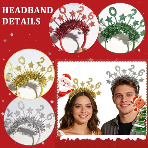 2026 Happy New Year Headband Tiara، 4 عبوات من عصابات الرأس على شكل نجمة بهرج للنساء، أغطية رأس لحفلات رأس السنة الجديدة وإكسسوارات رأس السنة الجديدة لديكورات حفلات أعياد الميلاد in Saudi Arabia
