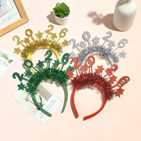 2026 Happy New Year Headband Tiara، 4 عبوات من عصابات الرأس على شكل نجمة بهرج للنساء، أغطية رأس لحفلات رأس السنة الجديدة وإكسسوارات رأس السنة الجديدة لديكورات حفلات أعياد الميلاد in Saudi Arabia
