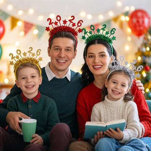 2026 Happy New Year Headband Tiara، 4 عبوات من عصابات الرأس على شكل نجمة بهرج للنساء، أغطية رأس لحفلات رأس السنة الجديدة وإكسسوارات رأس السنة الجديدة لديكورات حفلات أعياد الميلاد in Saudi Arabia