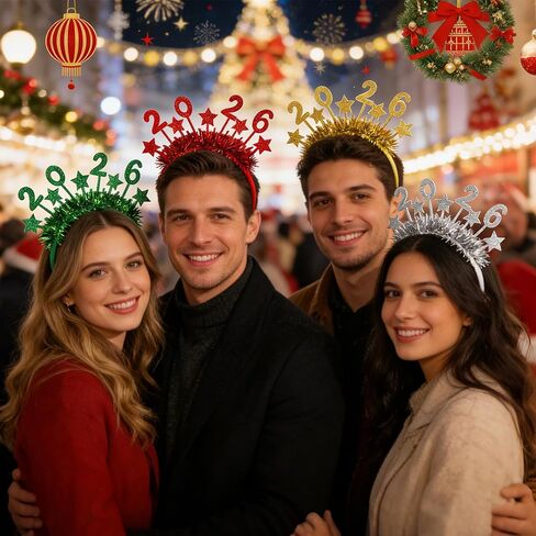 2026 Happy New Year Headband Tiara، 4 عبوات من عصابات الرأس على شكل نجمة بهرج للنساء، أغطية رأس لحفلات رأس السنة الجديدة وإكسسوارات رأس السنة الجديدة لديكورات حفلات أعياد الميلاد in Saudi Arabia