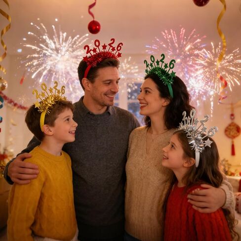 2026 Happy New Year Headband Tiara، 4 عبوات من عصابات الرأس على شكل نجمة بهرج للنساء، أغطية رأس لحفلات رأس السنة الجديدة وإكسسوارات رأس السنة الجديدة لديكورات حفلات أعياد الميلاد in Saudi Arabia