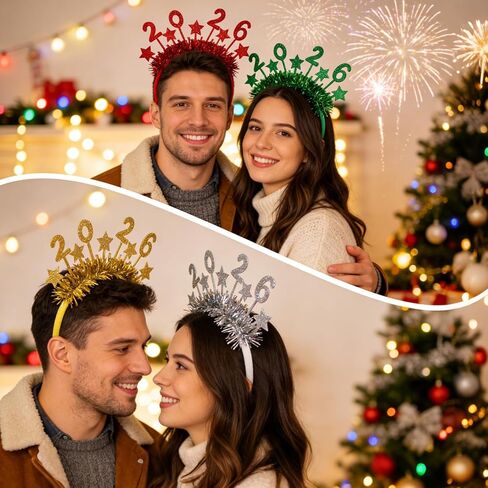 2026 Happy New Year Headband Tiara، 4 عبوات من عصابات الرأس على شكل نجمة بهرج للنساء، أغطية رأس لحفلات رأس السنة الجديدة وإكسسوارات رأس السنة الجديدة لديكورات حفلات أعياد الميلاد in Saudi Arabia