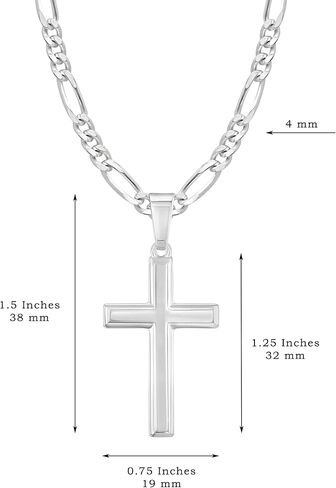 High Polished Solid Sterling Silver Cross Necklace with Figaro Chain For Men in Saudi Arabia