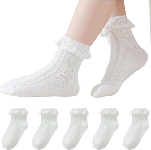 2-9Y Toddler Girls Cute White Ruffle Lace Ankle Socks Frilly Cotton School Socks Gift for Little Girls in Saudi Arabia